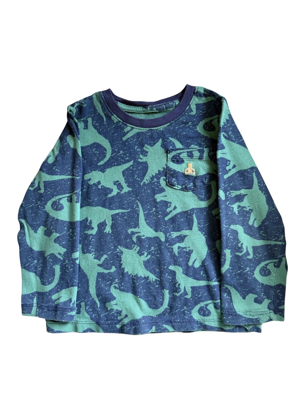 Baby Gap - Brannan Bear Dinosaur AOP Long Sleeve Pocket Tee Navy/Mint 3Y